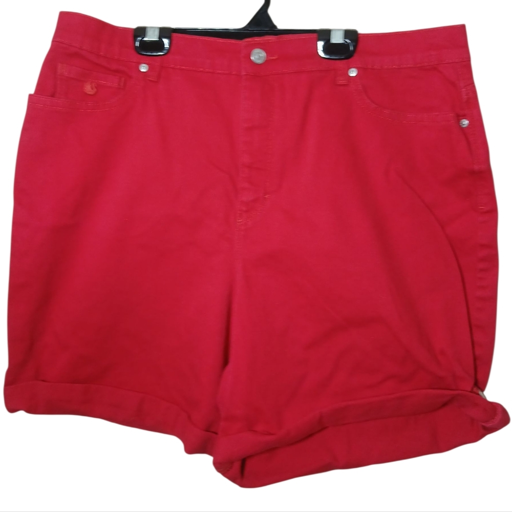 Gloria Vanderbilt Denim All Around Slimming Effect Red Cuffed Shorts Size 16 - Picture 2 of 16